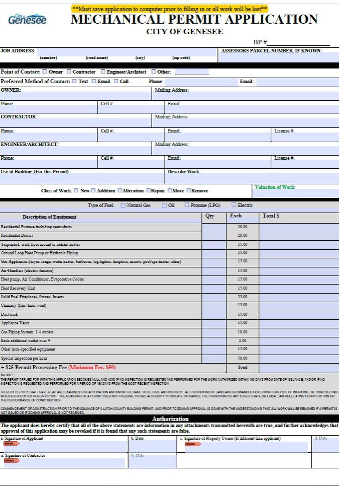 Capture Mechanical Permit Application